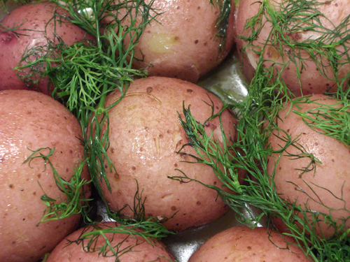 Dilly red potatoes, hot out of the oven
