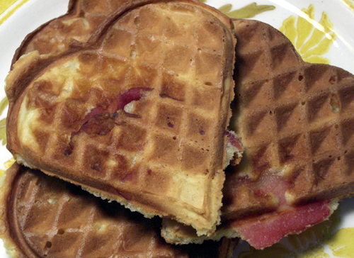 Crispy, savory, irresistable, bacon-filled waffles