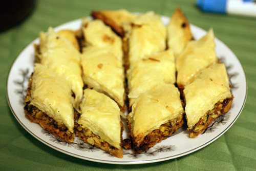 Baklava glistening with syrup