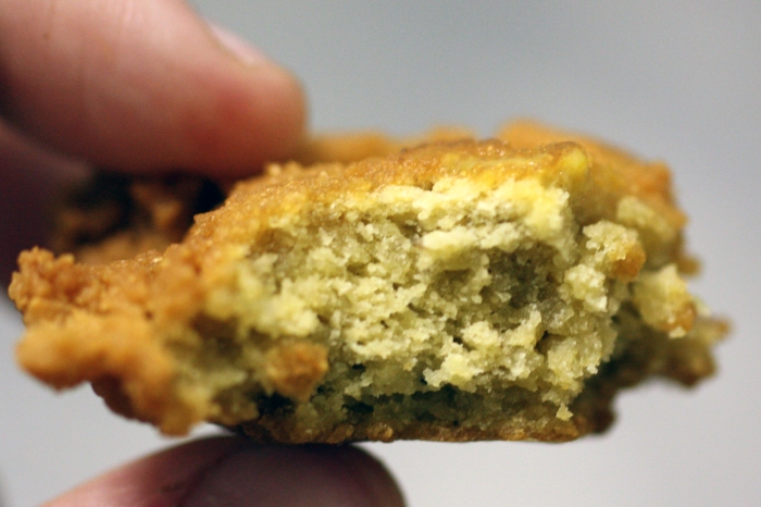 Chickpea nugget with a bite so the inside texture shows